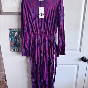 Zara Wrinkled Jacquard Dress Large NWT